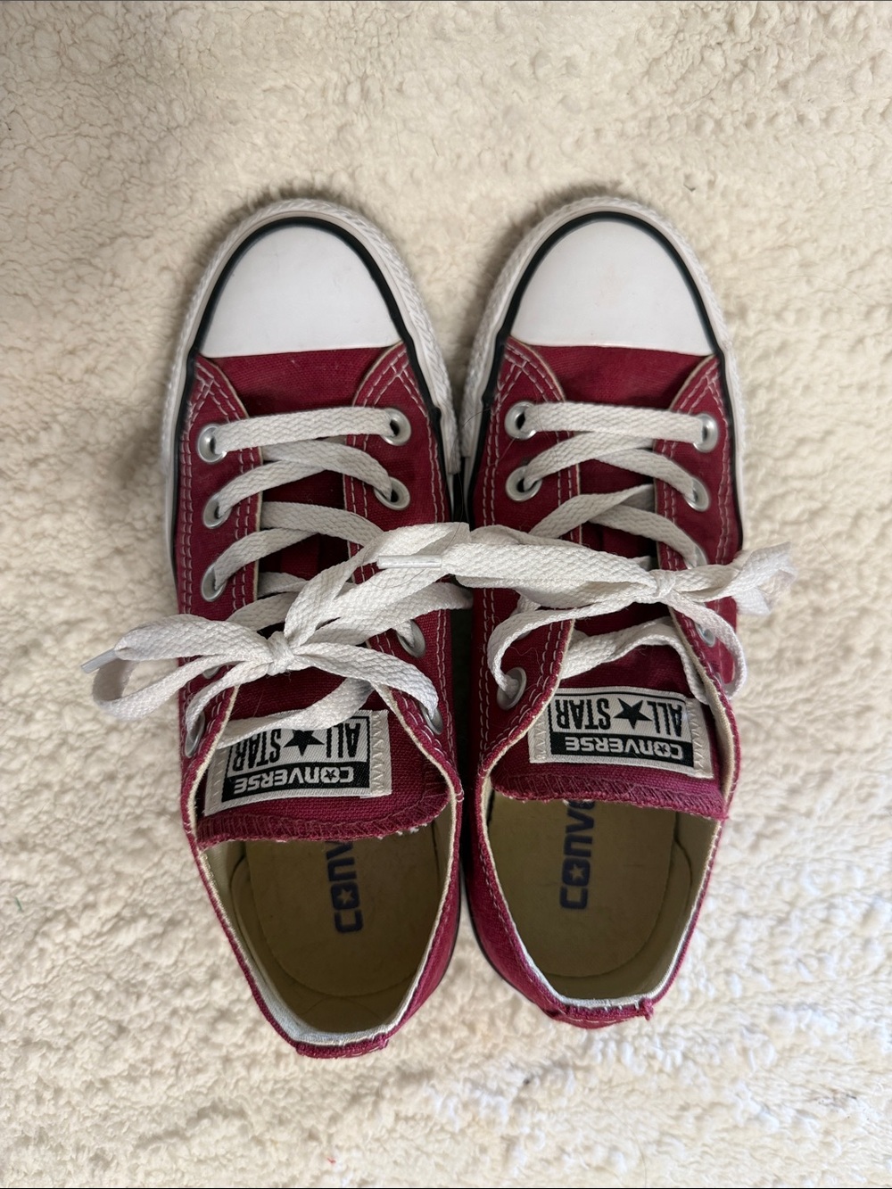 Converse Low Top Canvas Sneakers in Burgundy with White Accents - Picture 2 of 4